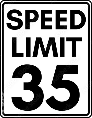 Speed limit 35 mph traffic sign, Speed limit sign 35 miles per hour