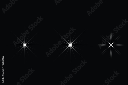 Three starbursts of varying sizes and intensities twinkle against a black backdrop, creating a sense of wonder