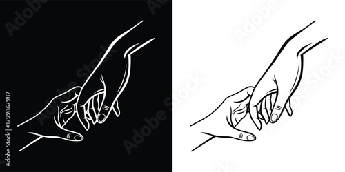 Two hands reaching out to each other, one in black and white, symbolizing connection and support