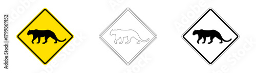 Puma crossing traffic sign in vector format