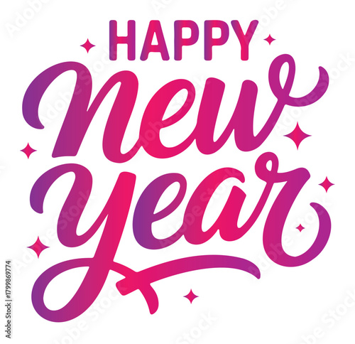 Happy New Year lettering festive gradient typography for holiday greetings isolated on white background
