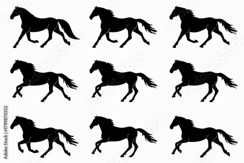 set of Horse running silhouette vector illustration  