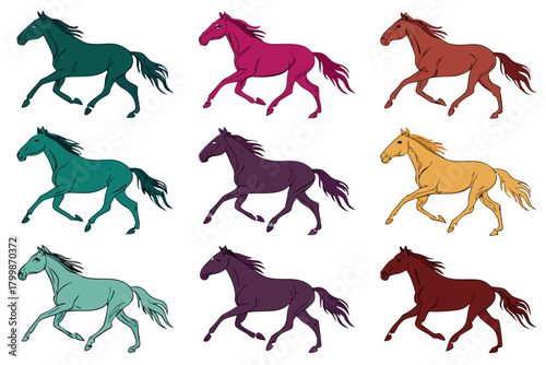 set of Horse running silhouette vector illustration  isolated on white background