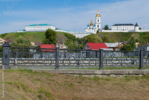 Urban landscape with the Tobolsk Kremlin on a sunny August day. Tobolsk, Tyumen region. Russia
