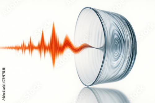 A sound wave distorting a glass glass. Space for text.