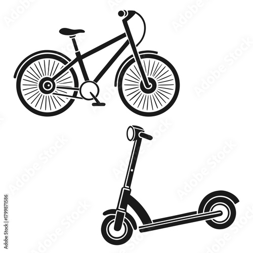 Bike and scooter illustration isolated on, transportation concept