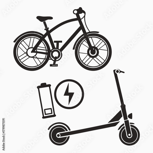 Electric bike and scooter illustration isolated on, eco transport