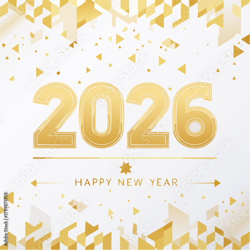 Happy New Year 2026 Celebration Golden Design with Geometric Shapes and Festive Elements
