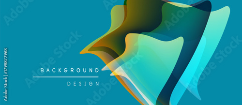 Abstract background design features overlapping colorful shapes. Gradient hues create dynamic visual effect. Modern, vibrant composition.