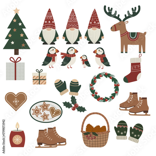  Winter Coziness.  Christmas and New Year Vector Illustrations