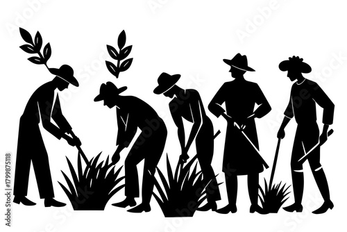 set of Farmer harvesting crop silhouette vector illustration  isolated on white background