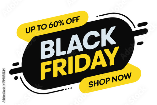 Black Friday sale banner up to 60 off promotional vector design for advertising