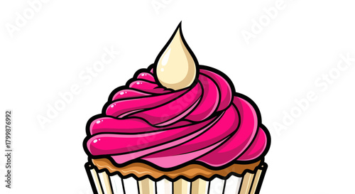 A Delicious Pink Frosted Cupcake with a Creamy Topping.