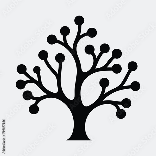 Silhouette abstract tree with spherical fruits modern design vector illustration