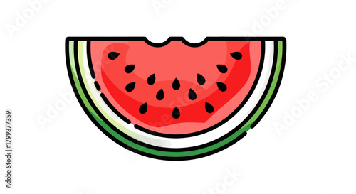 A Vibrant Slice of Watermelon with Seeds and Bite Mark.