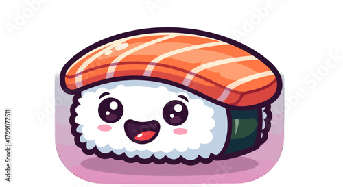 Adorable Kawaii Sushi Nigiri with Salmon Topping and Happy Face.