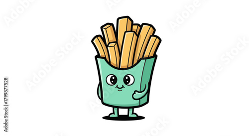 Adorable smiling french fry box mascot character illustration.