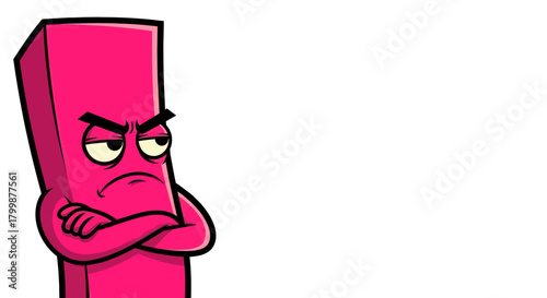 Angry Pink Rectangle Character with Arms Crossed and Scowling Expression.