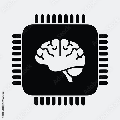 Silhouette brain inside computer chip artificial intelligence vector illustration