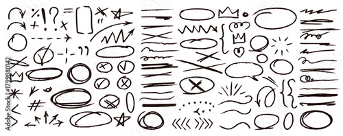 Abstract pencil numbers with spark arrows and x marks star number asterisk cross crown emphasis.