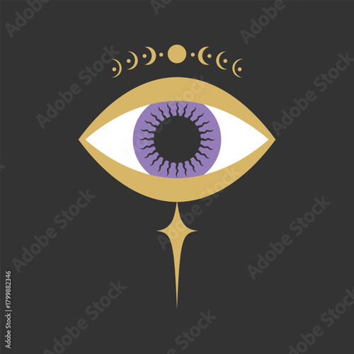 Celestial magical sacred eye emblem. All seeing eye symbol. Vector illustration
