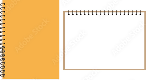 立体的な黄色いリングノートと開いたノートの素材セット