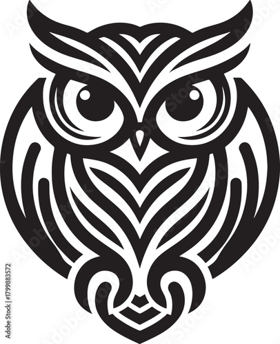 Owl head vector illustration. Tattoo design. Isolated on white background.
