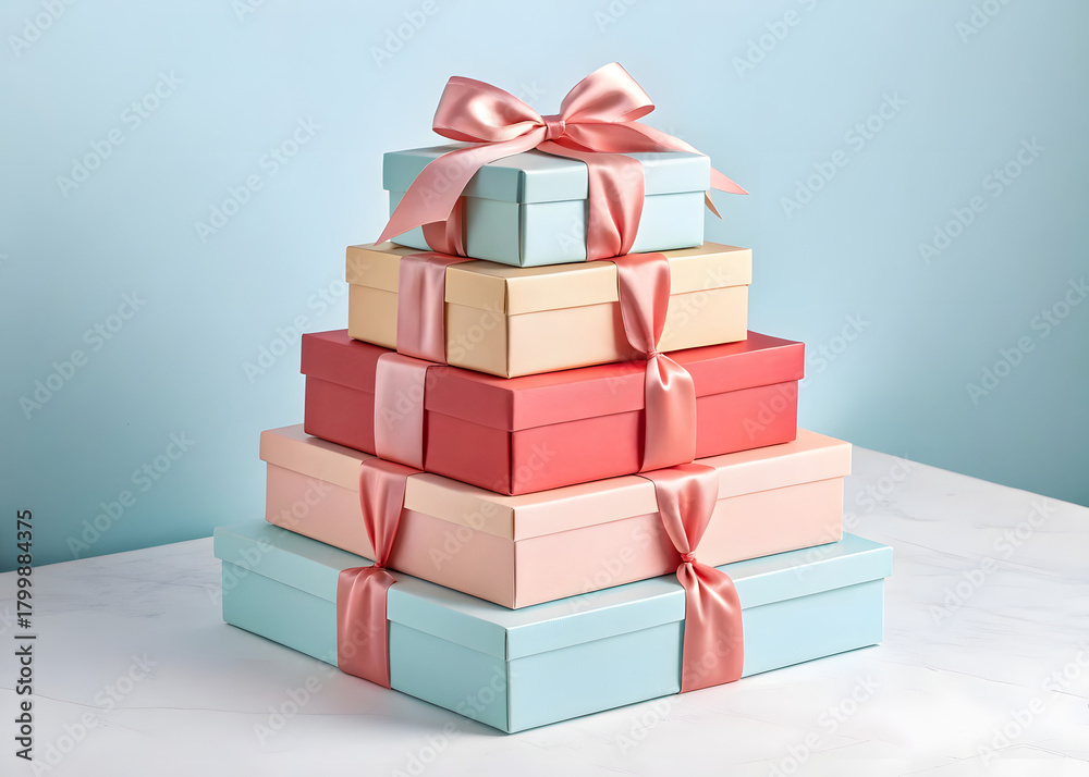 Obraz premium A neatly stacked tower of elegant gift boxes 