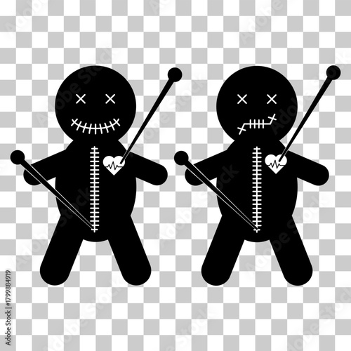 Set of Voodoo doll icon, halloween death toy. Cartoon magic symbol, vector illustration .