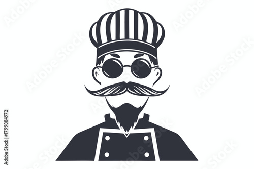 Stylish chef silhouette wearing round glasses and a traditional toque looks sophisticated and professional