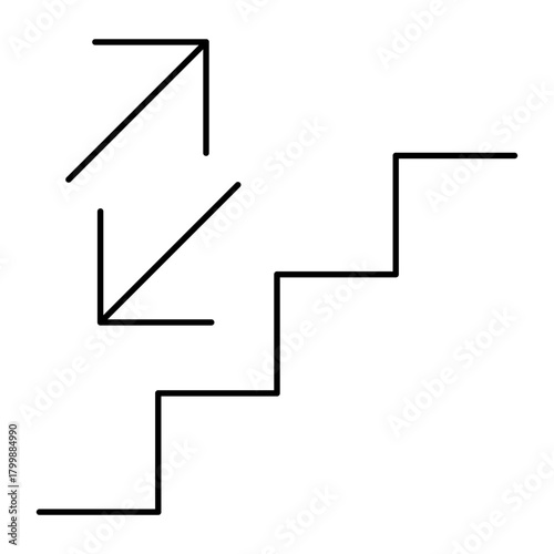 Stairs up and down arrow graph sign icon. Flat web walk step design vector illustration .