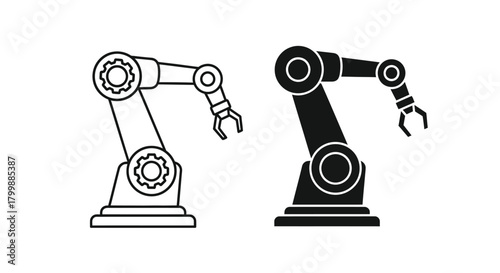 Robotic Arm Icon Set in Black and White