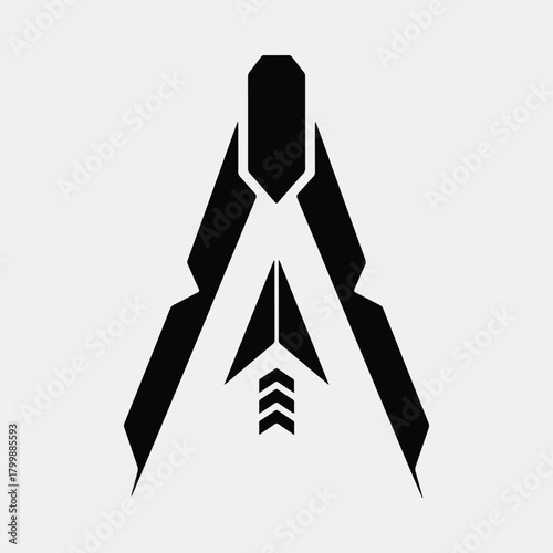 Silhouette futuristic spacecraft logo design conceptual black and white vector illustration