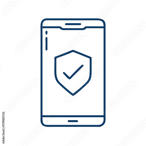 Minimal line icon of smartphone with shield icon and checkmark, symbolizing parental control for kids