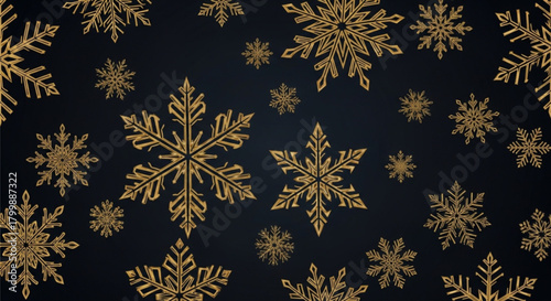 Golden snowflake pattern on dark blue background for christmas decoration