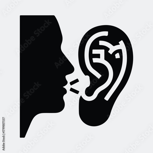 Silhouette listening whispering concept communication between human ear vector illustration