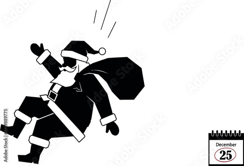 Illustration of santa claus falling down isolated on white background