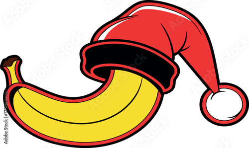 Illustration of banana wearing a santa hat isolated on white background for christmas time