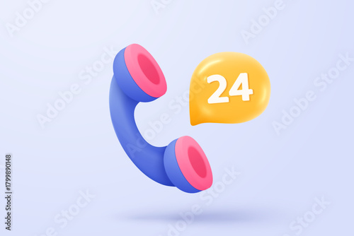 3d call phone and bubble notification speech. Talking with service support hotline and call center icon concept. 3d telephone for contact customer with bell alarm icon vector render illustration