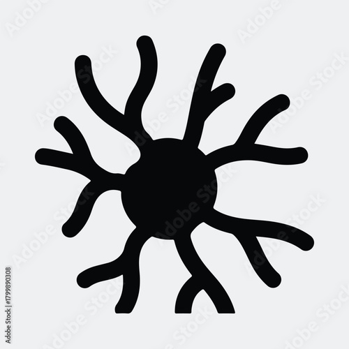 Silhouette neuron nerve cell dendrites black and white vector illustration