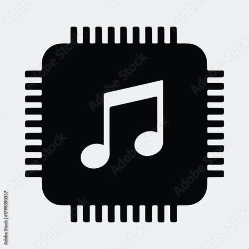 Silhouette music note inside chip simple tech design vector illustration