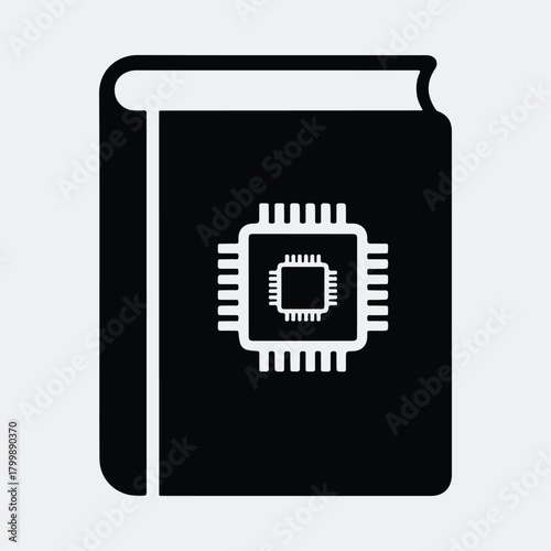 Silhouette of a computer book with microchip vector illustration
