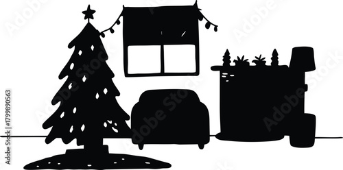 Halloween witch silhouette flying on a broom vector illustration