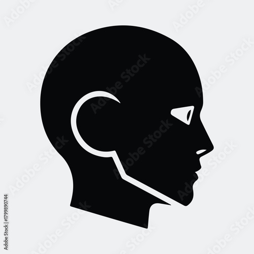 Silhouette of futuristic humanoid head side view black vector illustration