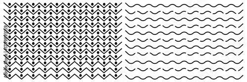 Abstract Wavy and Zigzag Line Pattern – Seamless Wave Texture, Wave Underlines,  Curved Borders and Minimal Outline Vector