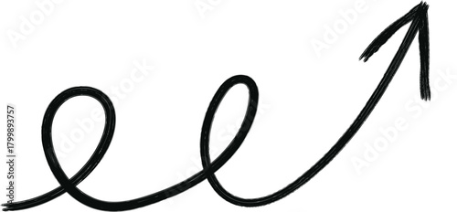 Hand drawn black arrow, pointing upwards, representing growth, advancement, and positive movement in various aspects