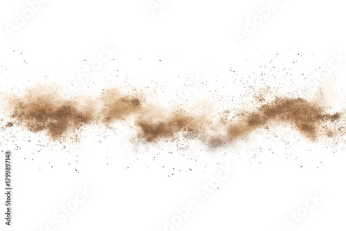 A dynamic cloud of brown dust isolated on transparent background, capturing the essence of movement and earthiness in a swirling, abstract composition