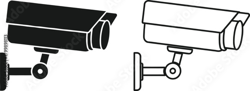 CCTV security camera icon illustration, black and white surveillance device vector design, safety monitoring symbol for home protection and video surveillance concept