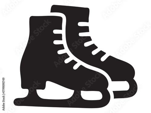 Black silhouette of pair of ice skates isolated on white background. concept of winter sports, ice skating, cold weather activities, footwear, icon, logo, design element