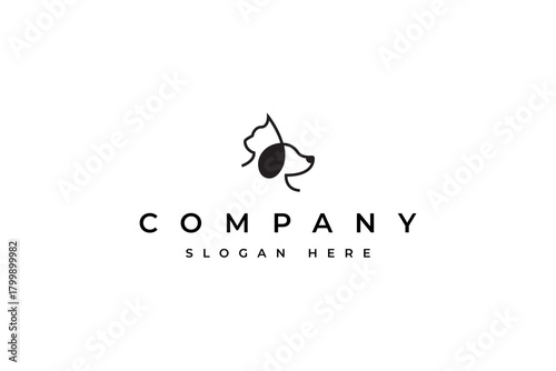 Pet care logo. cat and dog icon with minimalist line art design style